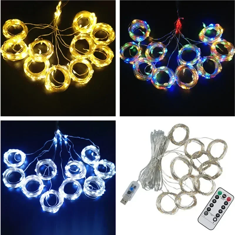 Christmas Home Decoration USB 8 Modes Fairy Garland Lights LED Curtain String Lights with Remote Control for Bedroom Wedding