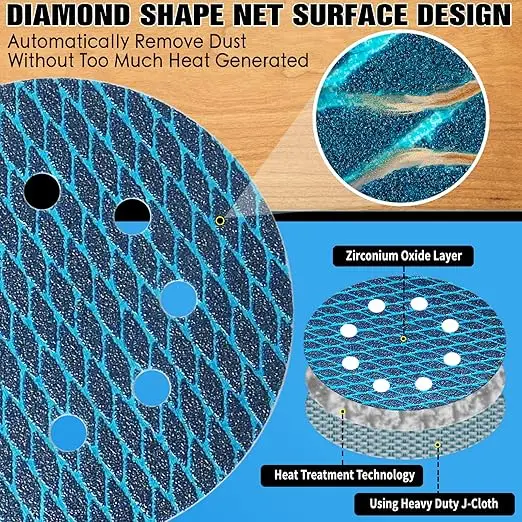 10 Pieces of 5-Inch 8-Hole Diamond-Shaped Sanding Discs with Adhesive Backing, Available in Grits 40/60/80/100/120/150/180/240/320, Suitable for Orbital and Random Orbital Sanders, Woodworking, Metalworking, Anti-Clogging Dust-Proof Sandpaper Discs
