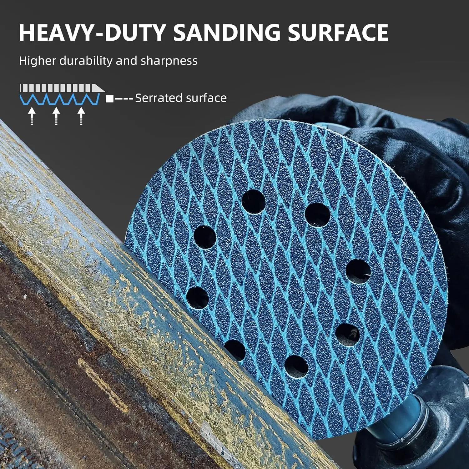 10 Pieces of 5-Inch 8-Hole Diamond-Shaped Sanding Discs with Adhesive Backing, Available in Grits 40/60/80/100/120/150/180/240/320, Suitable for Orbital and Random Orbital Sanders, Woodworking, Metalworking, Anti-Clogging Dust-Proof Sandpaper Discs