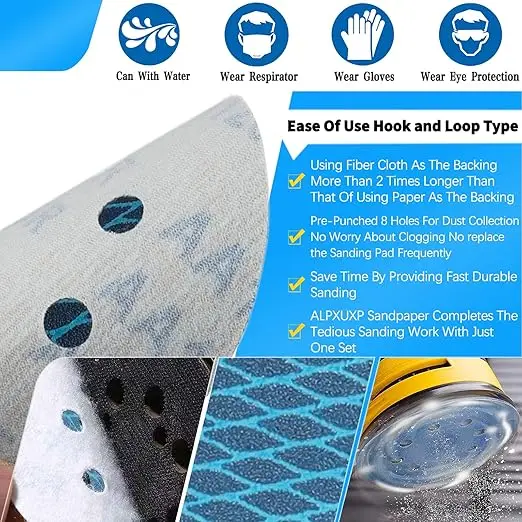 10 Pieces of 5-Inch 8-Hole Diamond-Shaped Sanding Discs with Adhesive Backing, Available in Grits 40/60/80/100/120/150/180/240/320, Suitable for Orbital and Random Orbital Sanders, Woodworking, Metalworking, Anti-Clogging Dust-Proof Sandpaper Discs
