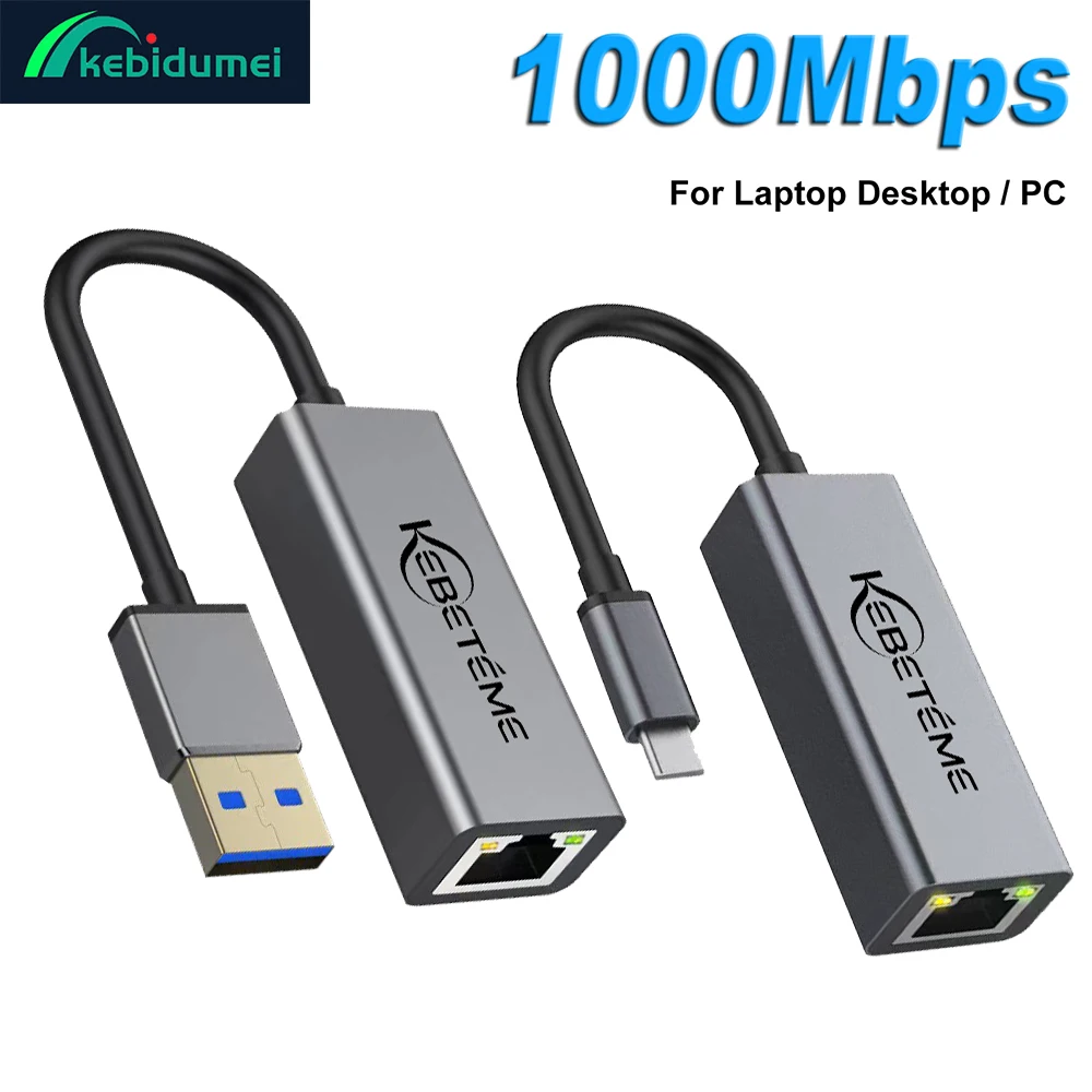 Kebidumei 1000Mbps USB Ethernet Adapter USB 3.0 Network Card to USB RJ45 Lan for PC MacBook Win 10/11 Xiaomi Ethernet USB Cable