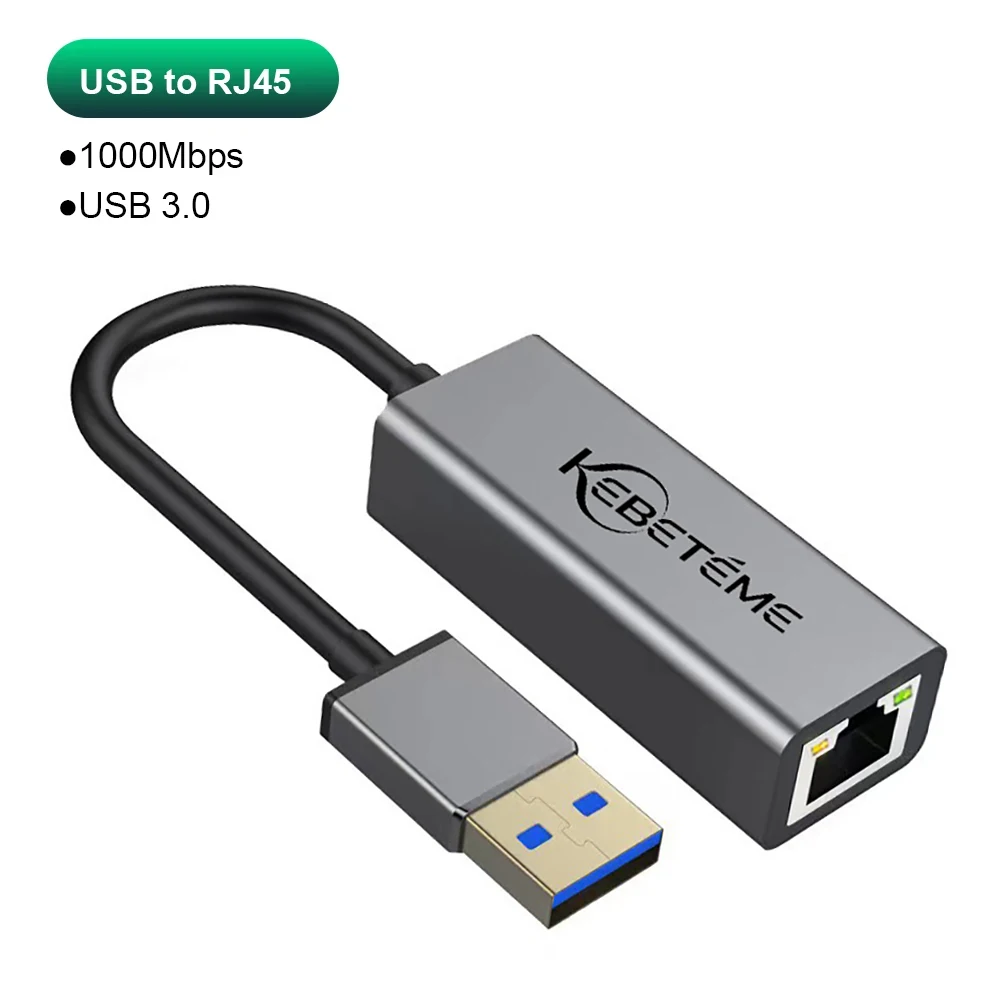 Kebidumei 1000Mbps USB Ethernet Adapter USB 3.0 Network Card to USB RJ45 Lan for PC MacBook Win 10/11 Xiaomi Ethernet USB Cable