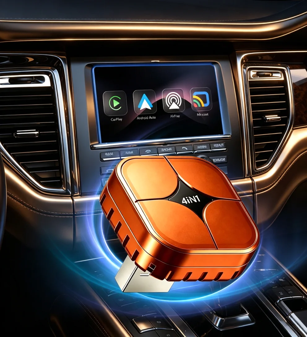 2026 Upgrade 4-in-1 Wired to Wireless CarPlay Android Auto Adapter with Screen Mirroring ios CarPlay/Android Auto/Mirroring