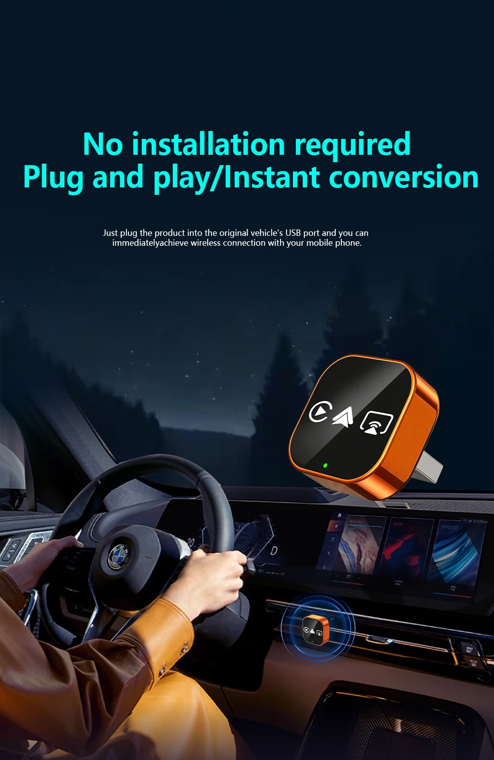 2026 Upgrade 4-in-1 Wired to Wireless CarPlay Android Auto Adapter with Screen Mirroring ios CarPlay/Android Auto/Mirroring