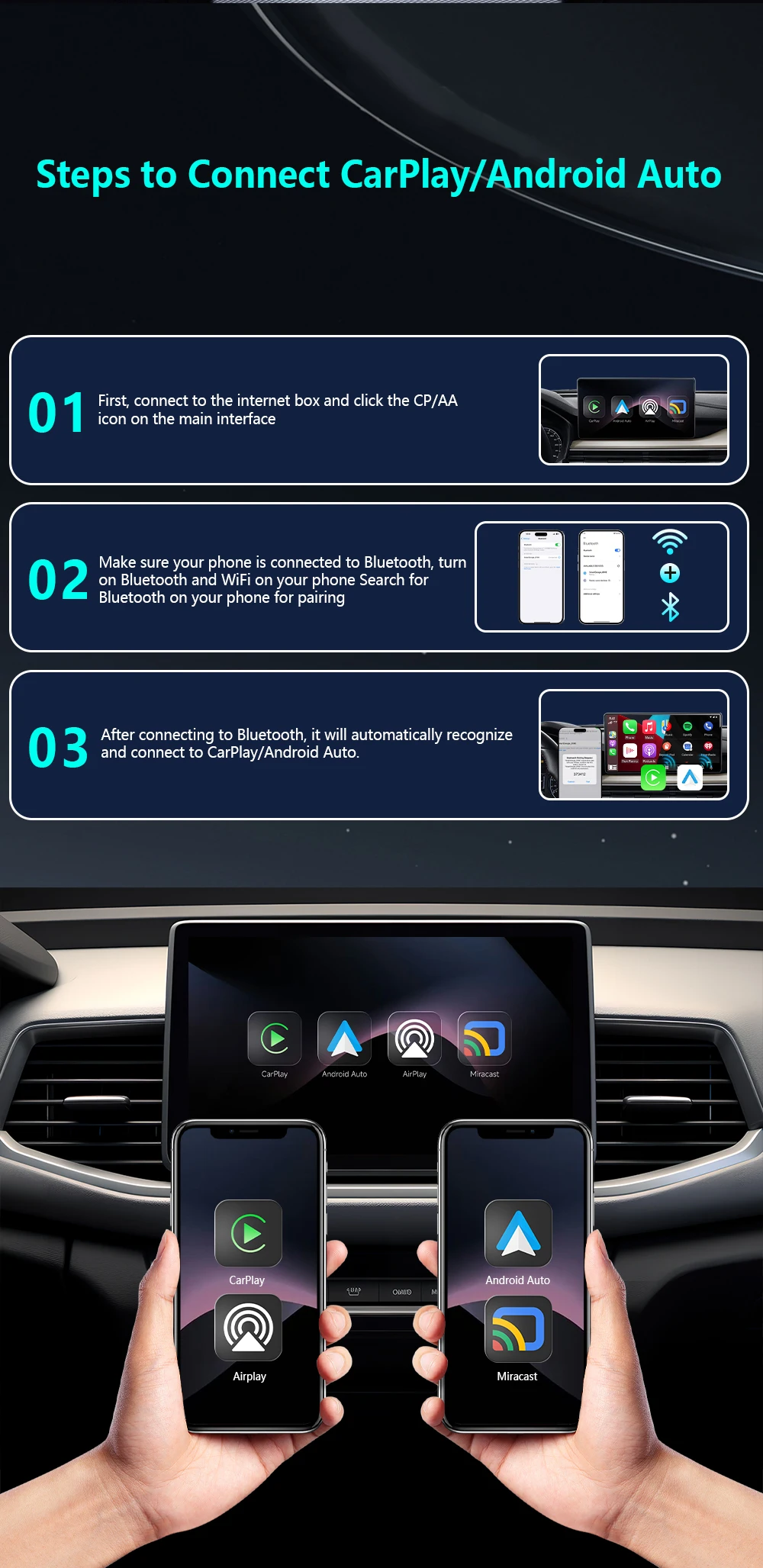 2026 Upgrade 4-in-1 Wired to Wireless CarPlay Android Auto Adapter with Screen Mirroring ios CarPlay/Android Auto/Mirroring