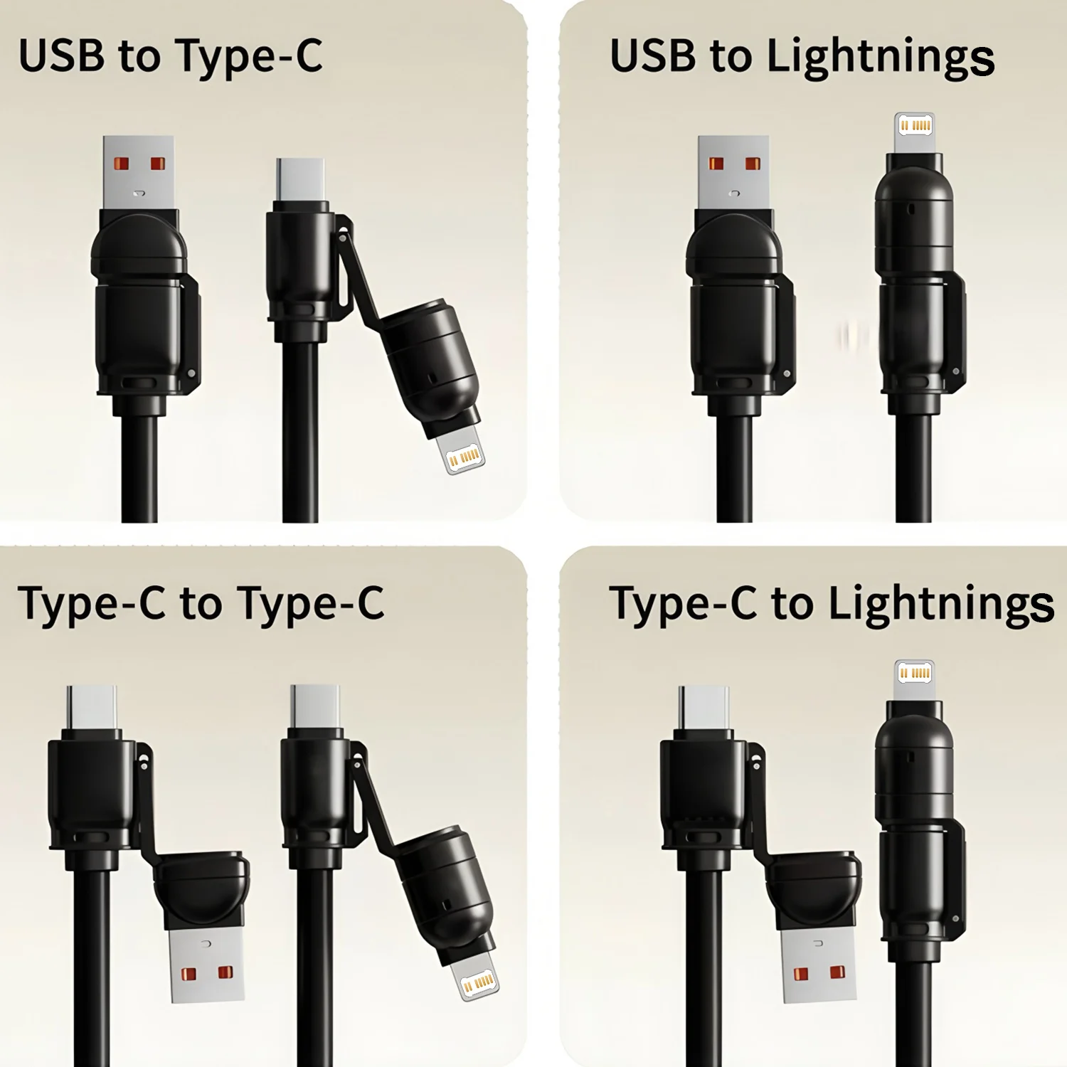 240W Fast Charging 4-in-1 Spring Car Data Cable Compatible with CarPlay for iPhone Samsung Huawei iPad USB C Charger Cord