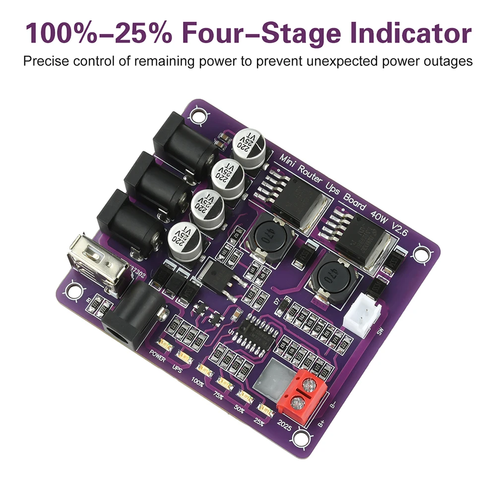 40W Mini Router UPS Board 5V 9V 12V 4-Channel Output Battery Charging Board For Router Uninterruptible Power Supply