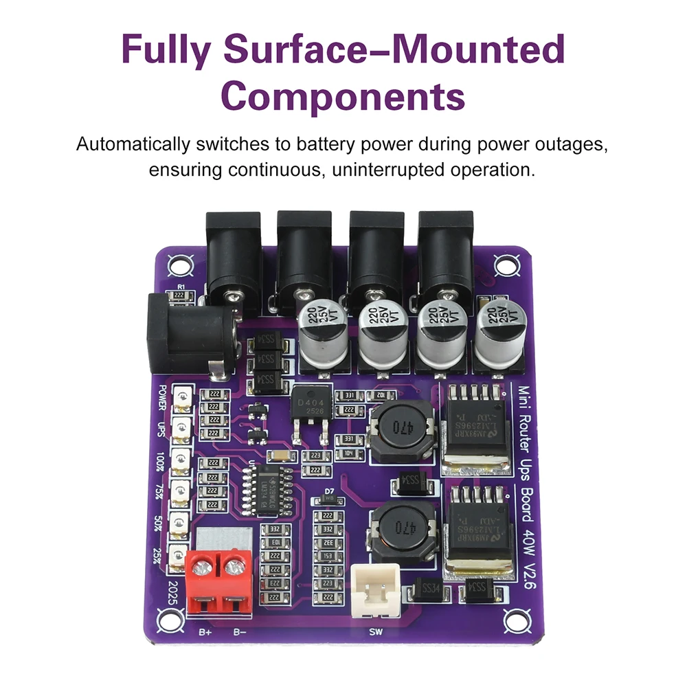 40W Mini Router UPS Board 5V 9V 12V 4-Channel Output Battery Charging Board For Router Uninterruptible Power Supply