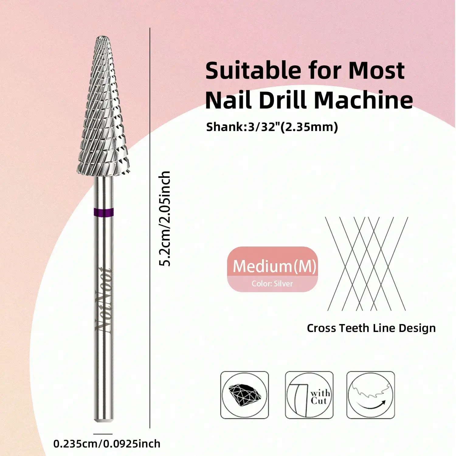 NotNoot Nail Drill Bits, 3/32'' Multi-function, Suitable for Manicure Pedicure Cuticle Gel Polishing, Right hand use only