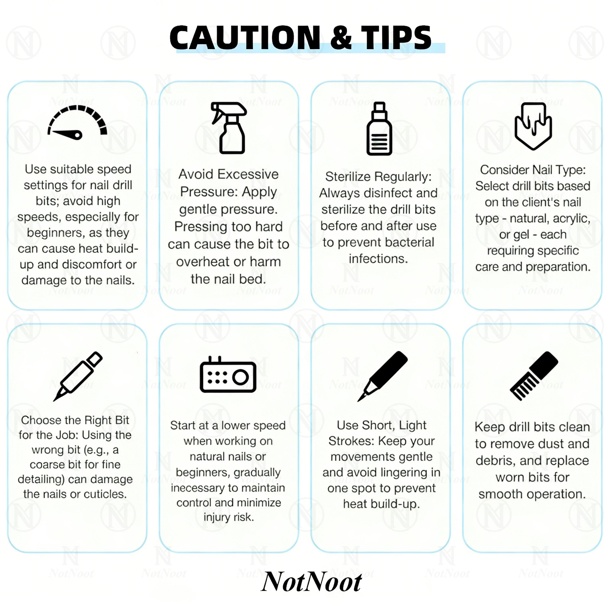 NotNoot Nail Drill Bits, 3/32'' Multi-function, Suitable for Manicure Pedicure Cuticle Gel Polishing, Right hand use only