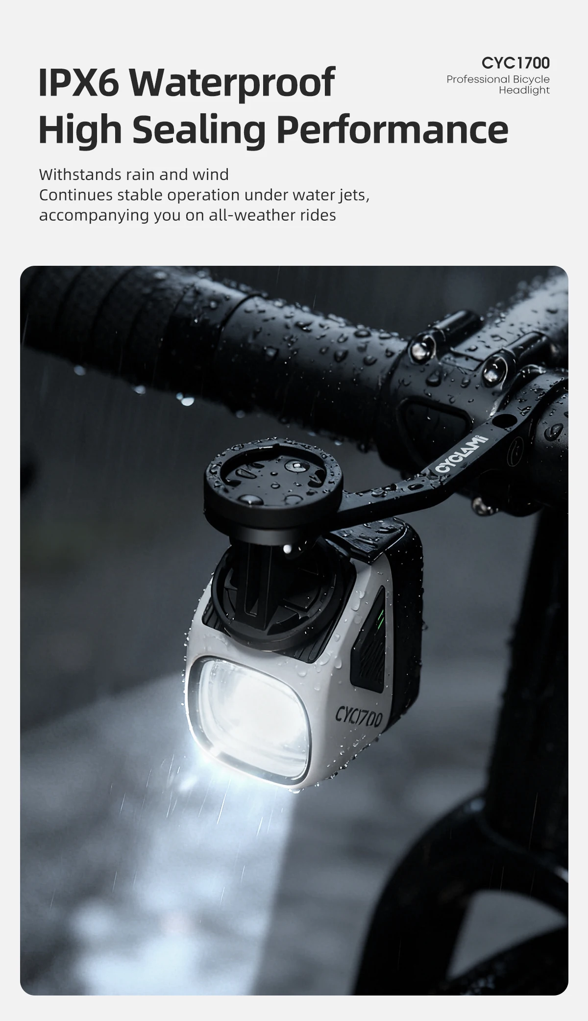 CYCLAMI CYC1700 Wireless Remote Hanging Bike Headlight High Brightness Cutoff Line Front Light 4000mAh 1700 Lumen Aluminum Alloy