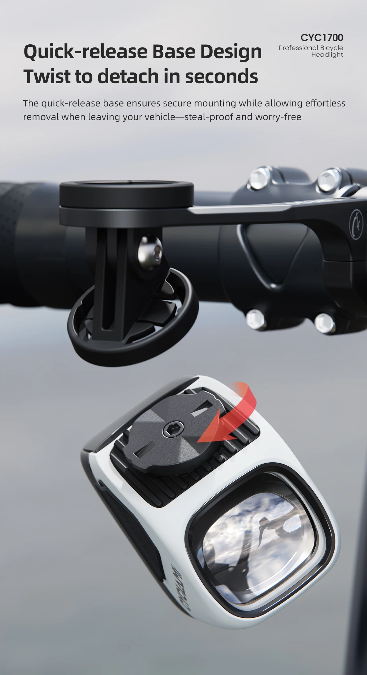 CYCLAMI CYC1700 Wireless Remote Hanging Bike Headlight High Brightness Cutoff Line Front Light 4000mAh 1700 Lumen Aluminum Alloy