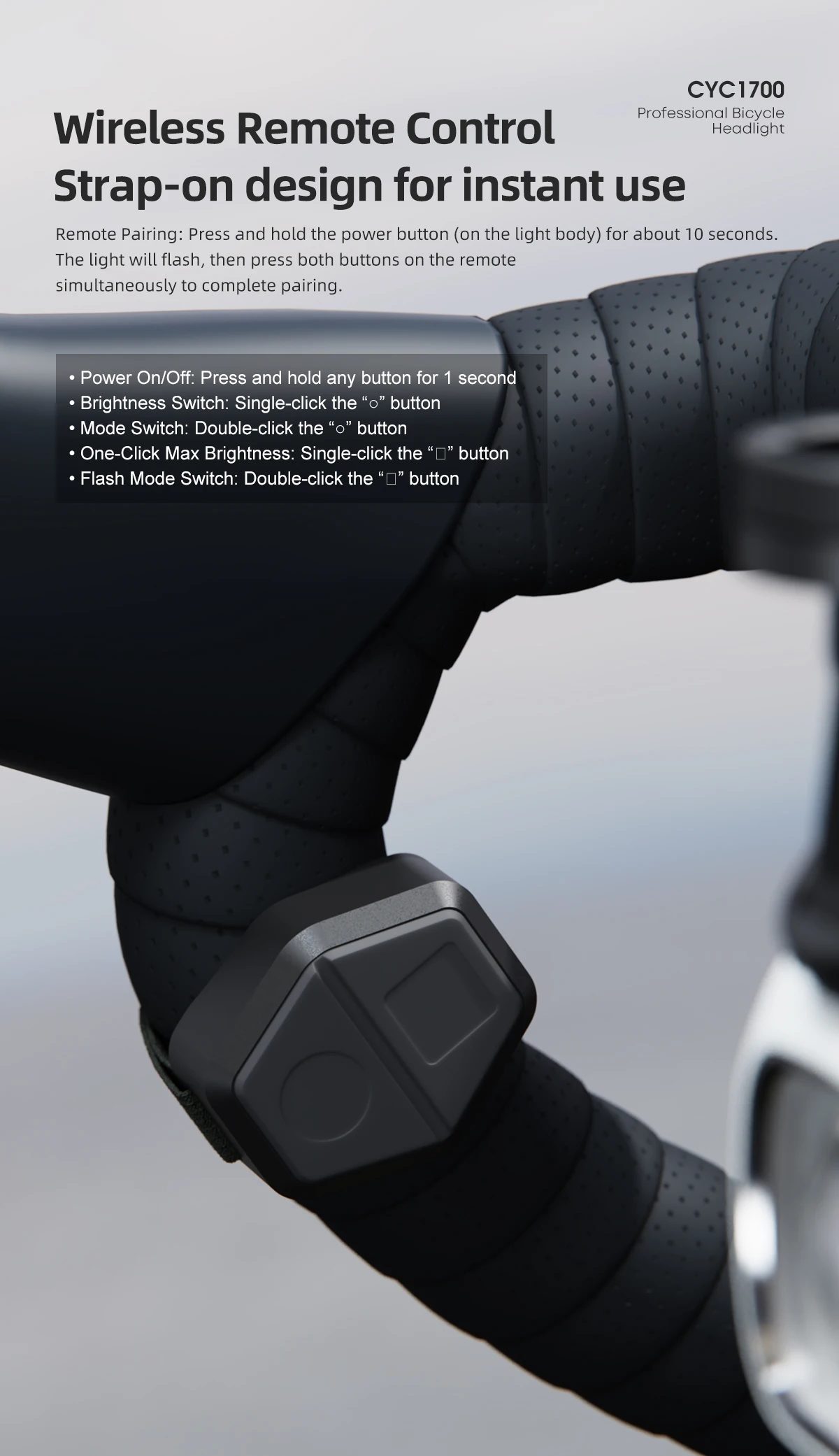 CYCLAMI CYC1700 Wireless Remote Hanging Bike Headlight High Brightness Cutoff Line Front Light 4000mAh 1700 Lumen Aluminum Alloy