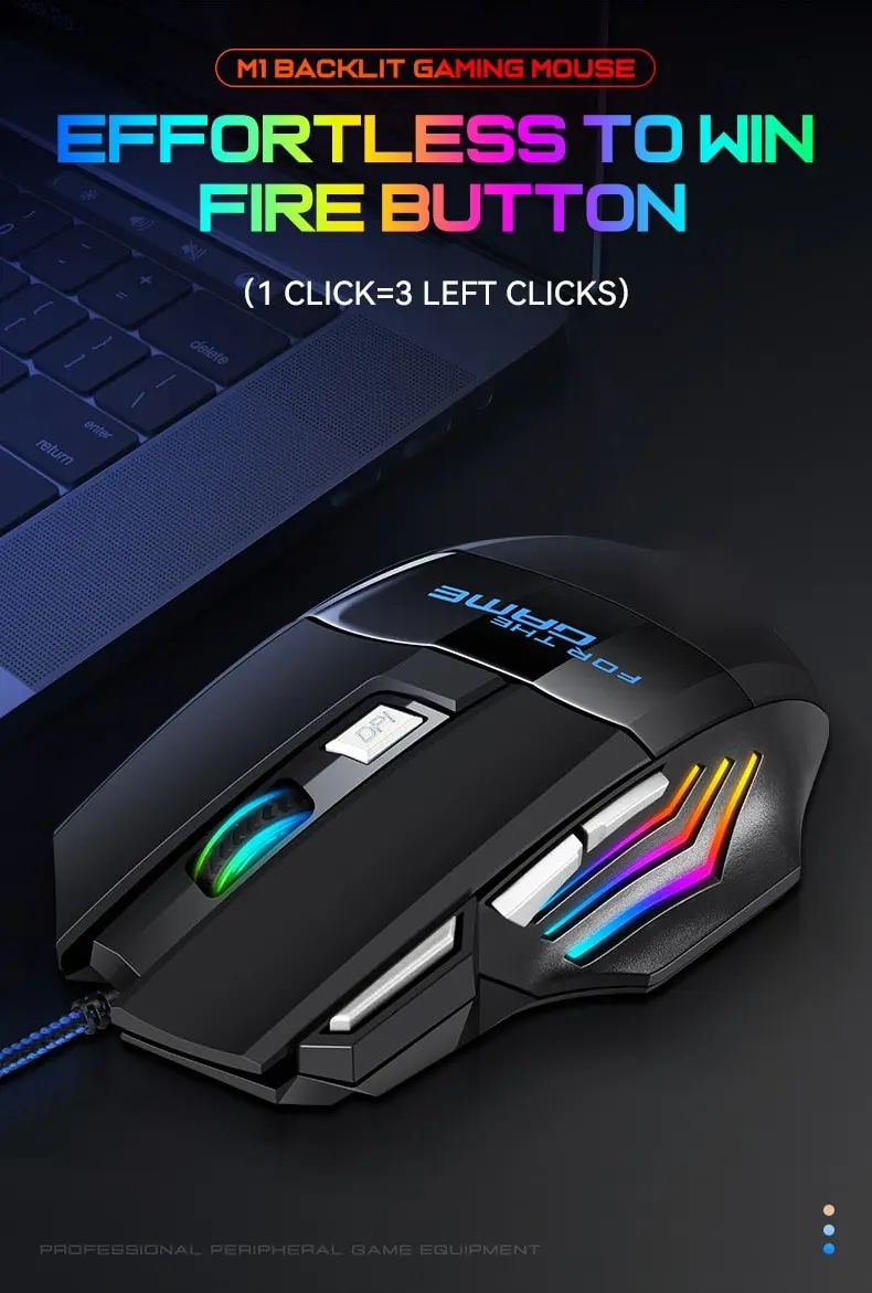 1 PC New Hyperspeed USB Gaming Mouse RGB Backlit Ergonomic Game Mice 7D Esports Wired Mouse for Laptop PC Gamer