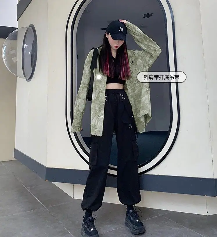 New Harajuku Goth Jogging Cargo Pants Women Streetwear Black High Waist Solid Color Oversized Pant Casual Trousers Female
