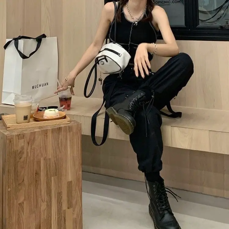 New Harajuku Goth Jogging Cargo Pants Women Streetwear Black High Waist Solid Color Oversized Pant Casual Trousers Female