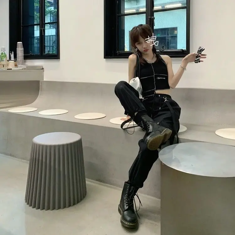 New Harajuku Goth Jogging Cargo Pants Women Streetwear Black High Waist Solid Color Oversized Pant Casual Trousers Female