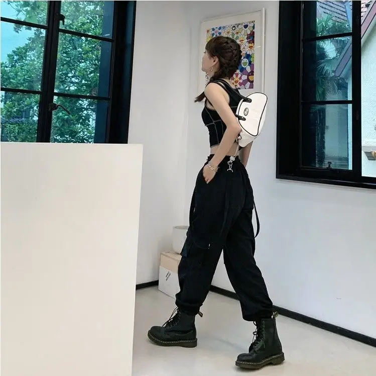 New Harajuku Goth Jogging Cargo Pants Women Streetwear Black High Waist Solid Color Oversized Pant Casual Trousers Female