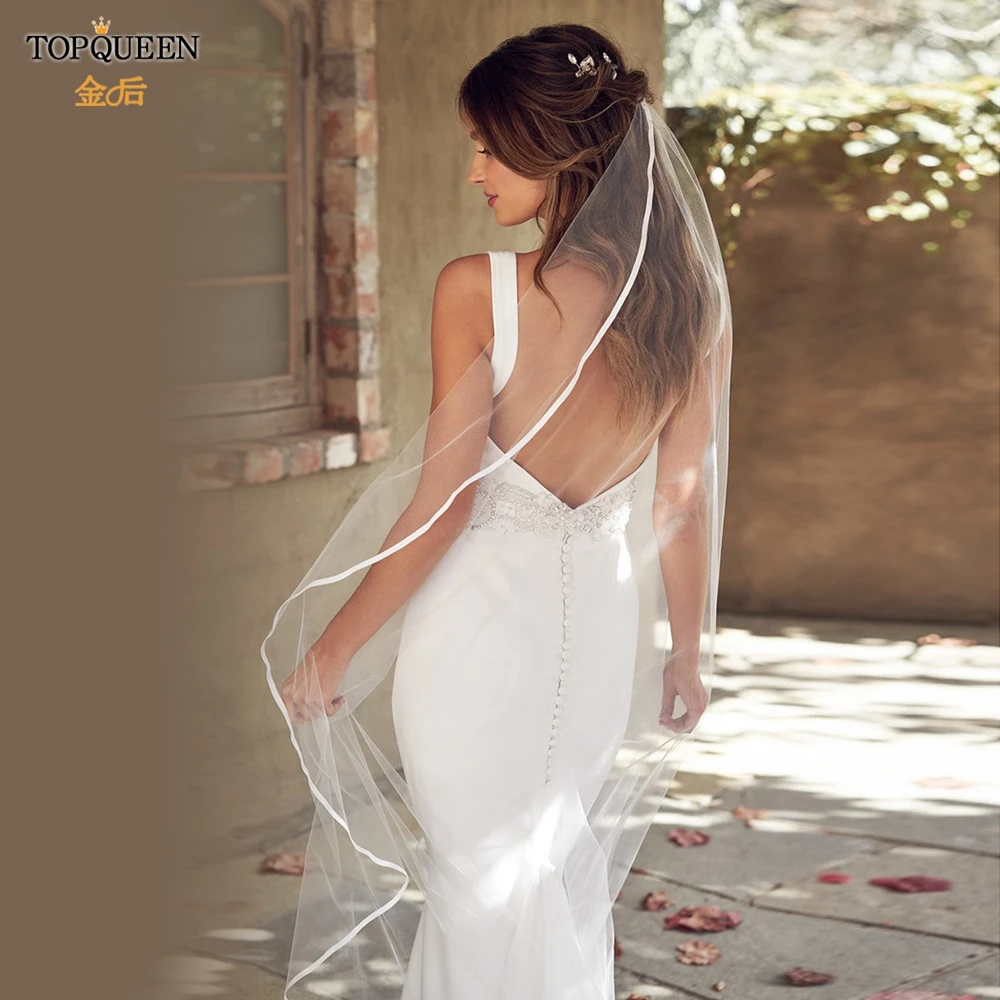 TOPQUEEN V21 Wedding Veil Bride to Be Pencil Edge Bridal Veils 3 M White Ivory Wedding Veil Photo Accessory Cathedral Veil