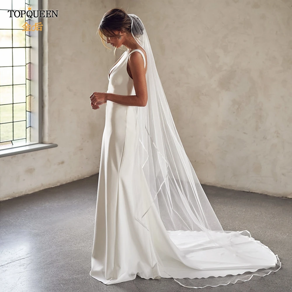 TOPQUEEN V21 Wedding Veil Bride to Be Pencil Edge Bridal Veils 3 M White Ivory Wedding Veil Photo Accessory Cathedral Veil