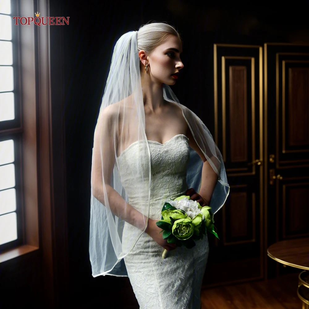 TOPQUEEN V21 Wedding Veil Bride to Be Pencil Edge Bridal Veils 3 M White Ivory Wedding Veil Photo Accessory Cathedral Veil
