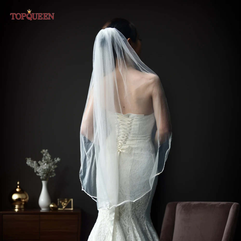 TOPQUEEN V21 Wedding Veil Bride to Be Pencil Edge Bridal Veils 3 M White Ivory Wedding Veil Photo Accessory Cathedral Veil