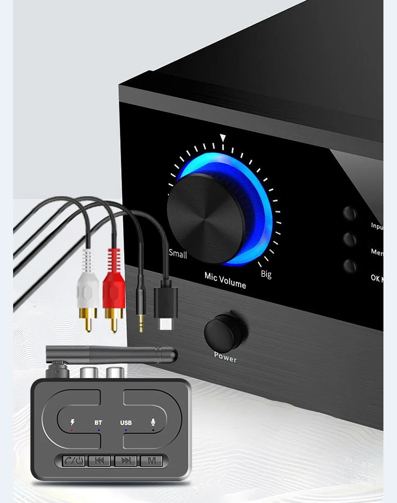 VAORLO Bluetooth 6.0 Audio Receiver 3.5mm AUX RCA With Mic HIFI Stereo Wireless Adapter Support USB U-Disk For Car Speaker Amp
