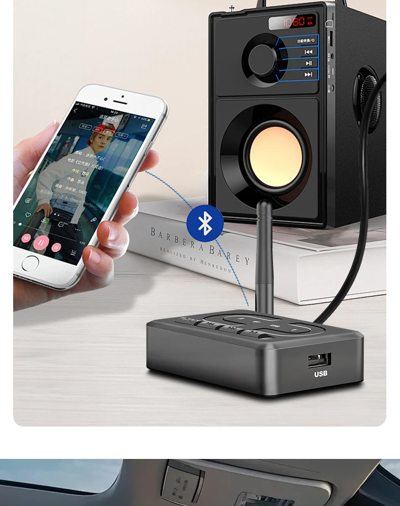 VAORLO Bluetooth 6.0 Audio Receiver 3.5mm AUX RCA With Mic HIFI Stereo Wireless Adapter Support USB U-Disk For Car Speaker Amp