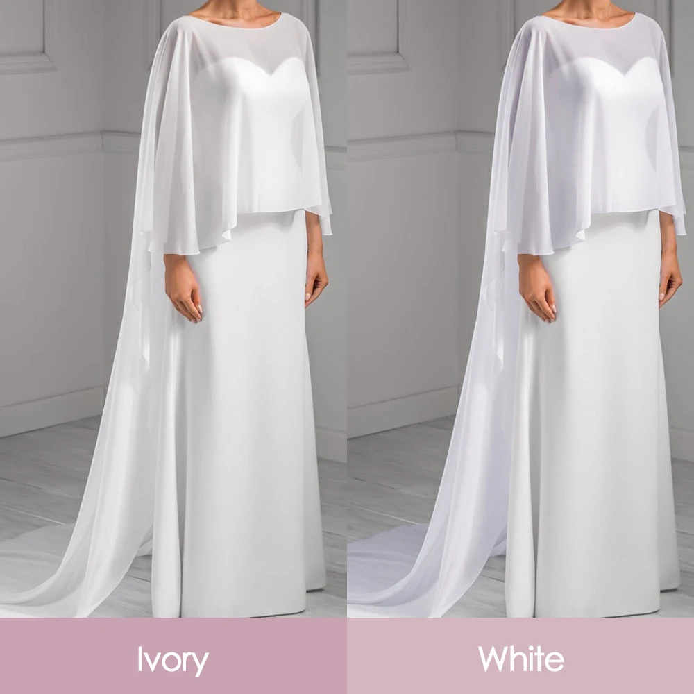 Wedding Bridal Chiffon Long Cape Dinner Party Formal Lady Cloak O-neck Prom Women Shawl Elegant High-low Wrap White Pink Black