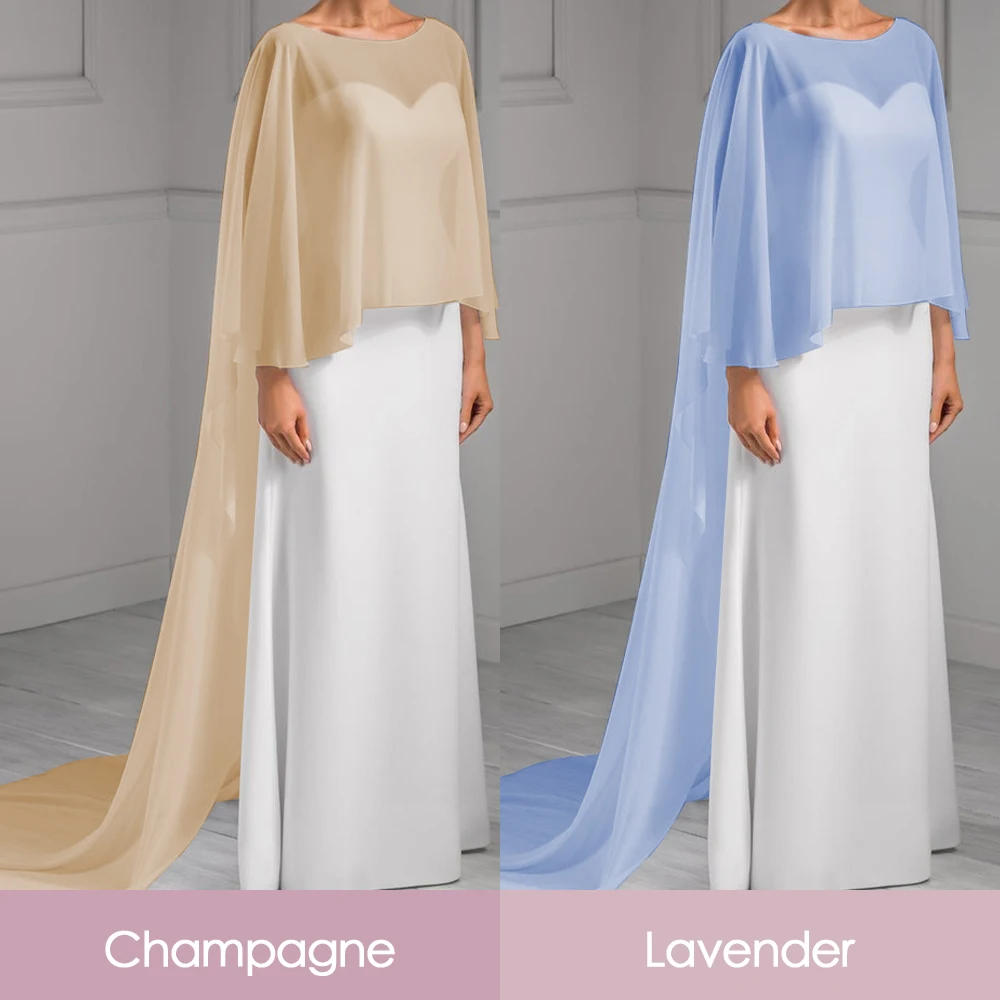 Wedding Bridal Chiffon Long Cape Dinner Party Formal Lady Cloak O-neck Prom Women Shawl Elegant High-low Wrap White Pink Black