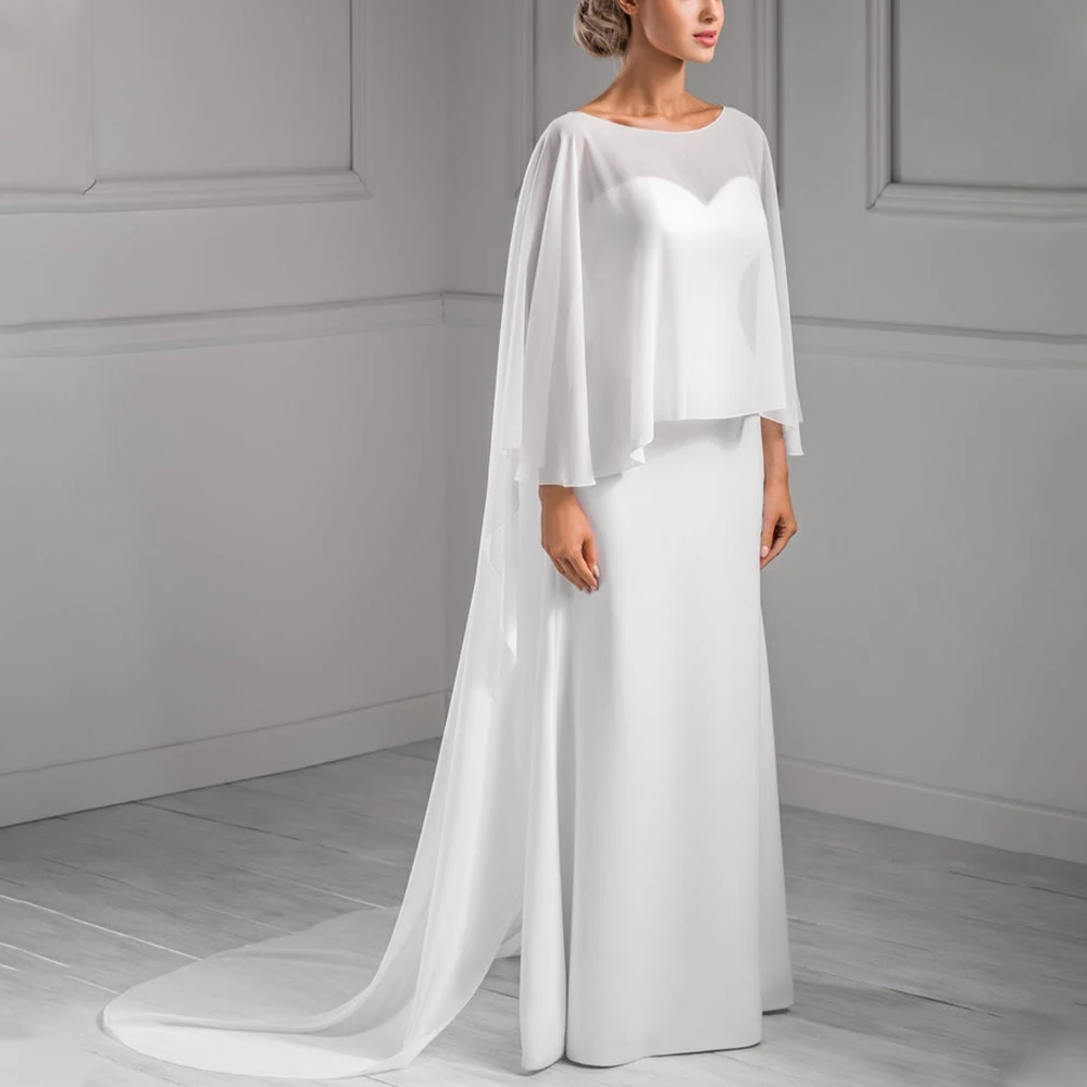 Wedding Bridal Chiffon Long Cape Dinner Party Formal Lady Cloak O-neck Prom Women Shawl Elegant High-low Wrap White Pink Black