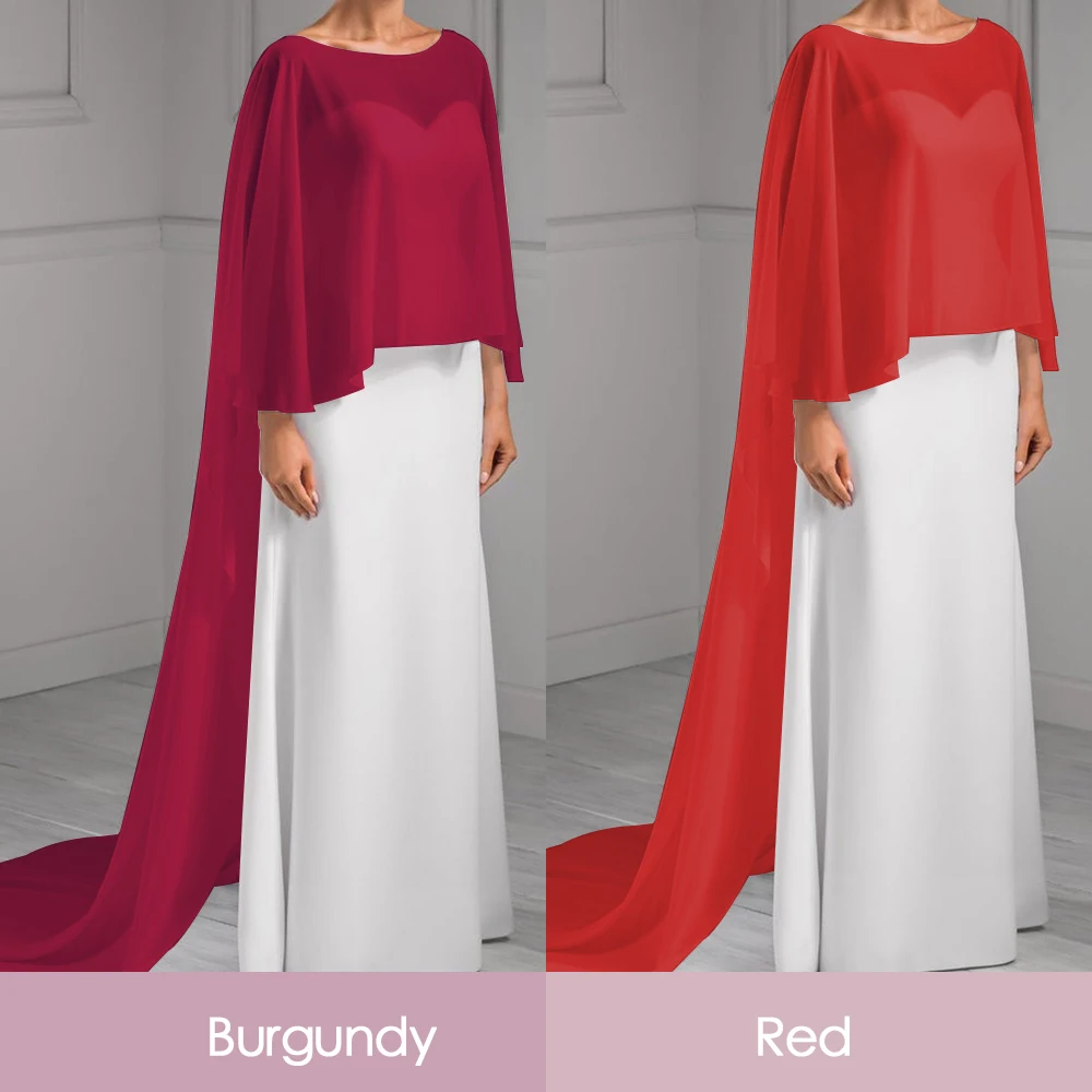 Wedding Bridal Chiffon Long Cape Dinner Party Formal Lady Cloak O-neck Prom Women Shawl Elegant High-low Wrap White Pink Black