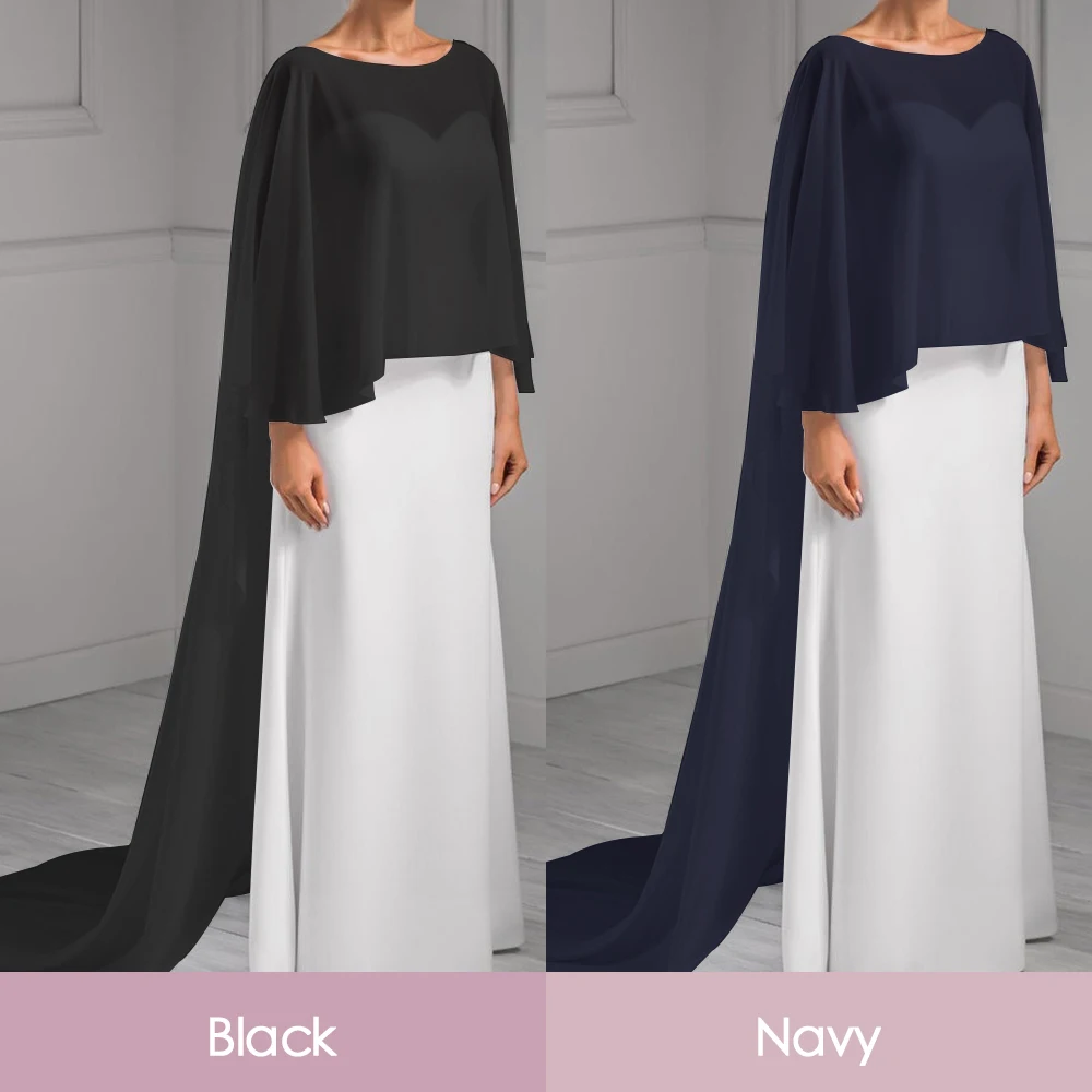 Wedding Bridal Chiffon Long Cape Dinner Party Formal Lady Cloak O-neck Prom Women Shawl Elegant High-low Wrap White Pink Black