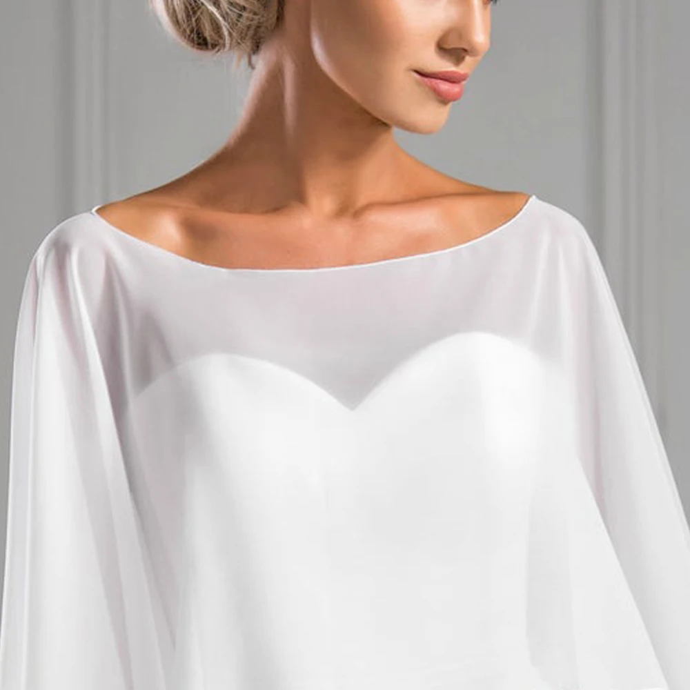 Wedding Bridal Chiffon Long Cape Dinner Party Formal Lady Cloak O-neck Prom Women Shawl Elegant High-low Wrap White Pink Black