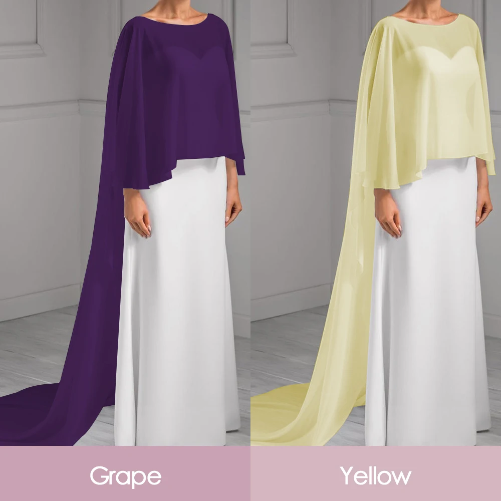Wedding Bridal Chiffon Long Cape Dinner Party Formal Lady Cloak O-neck Prom Women Shawl Elegant High-low Wrap White Pink Black