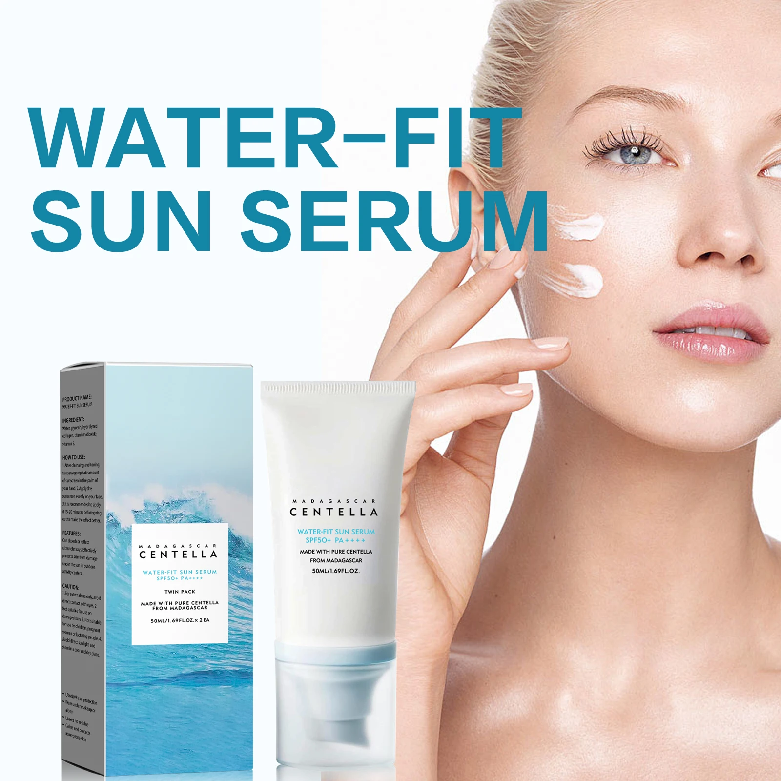 5PCS SPF50+ Sunscreen Cream Centella Strong UV Protection Water-Based Sunscreen Sun Body Facial Sunblock Moisturizing Skin Care