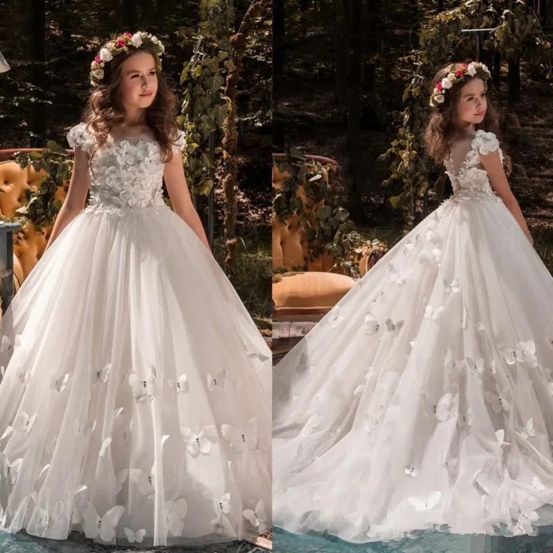 Flower Girl Dresses Tulle Beading Appliqued Pageant Dresses For Girls First Communion Dresses Kids Prom Dresses