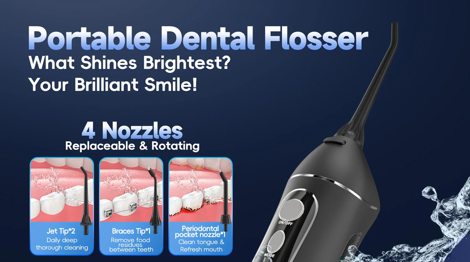 Water Floss Portable Cordless F18 Water Flosser 3 Cleaning Modes Waterproof Rechargeable Water Cleaner 4 Nozzles Clean Gums