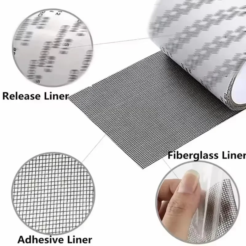 Strong Waterproof Self-Adhesive Window Screen Repair Mesh Tape for Covering Holes Tears Anti-Insect Mosquito Net Door Fix Patch