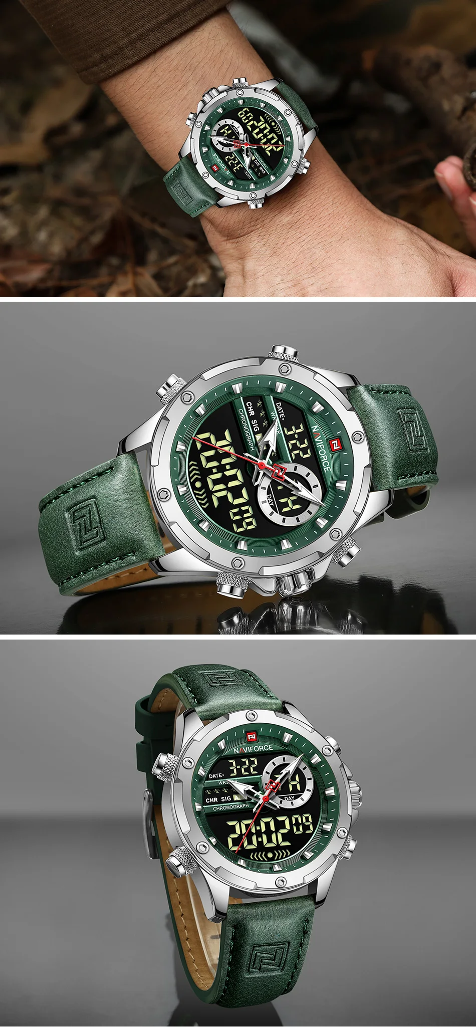 NAVIFORCE Digital Men Military Watch Waterproof Wristwatch LED Quartz Clock Sport Watch Male Big Watches Men Relogios Masculino