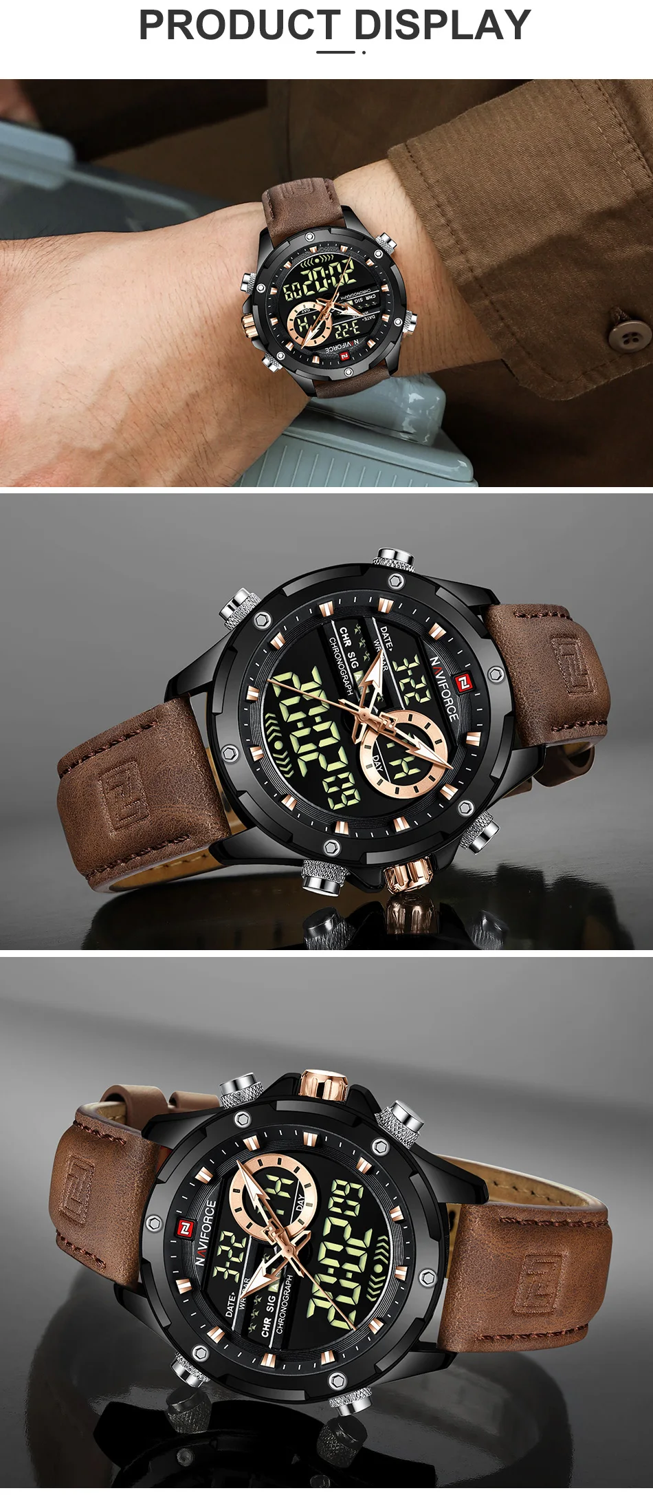 NAVIFORCE Digital Men Military Watch Waterproof Wristwatch LED Quartz Clock Sport Watch Male Big Watches Men Relogios Masculino