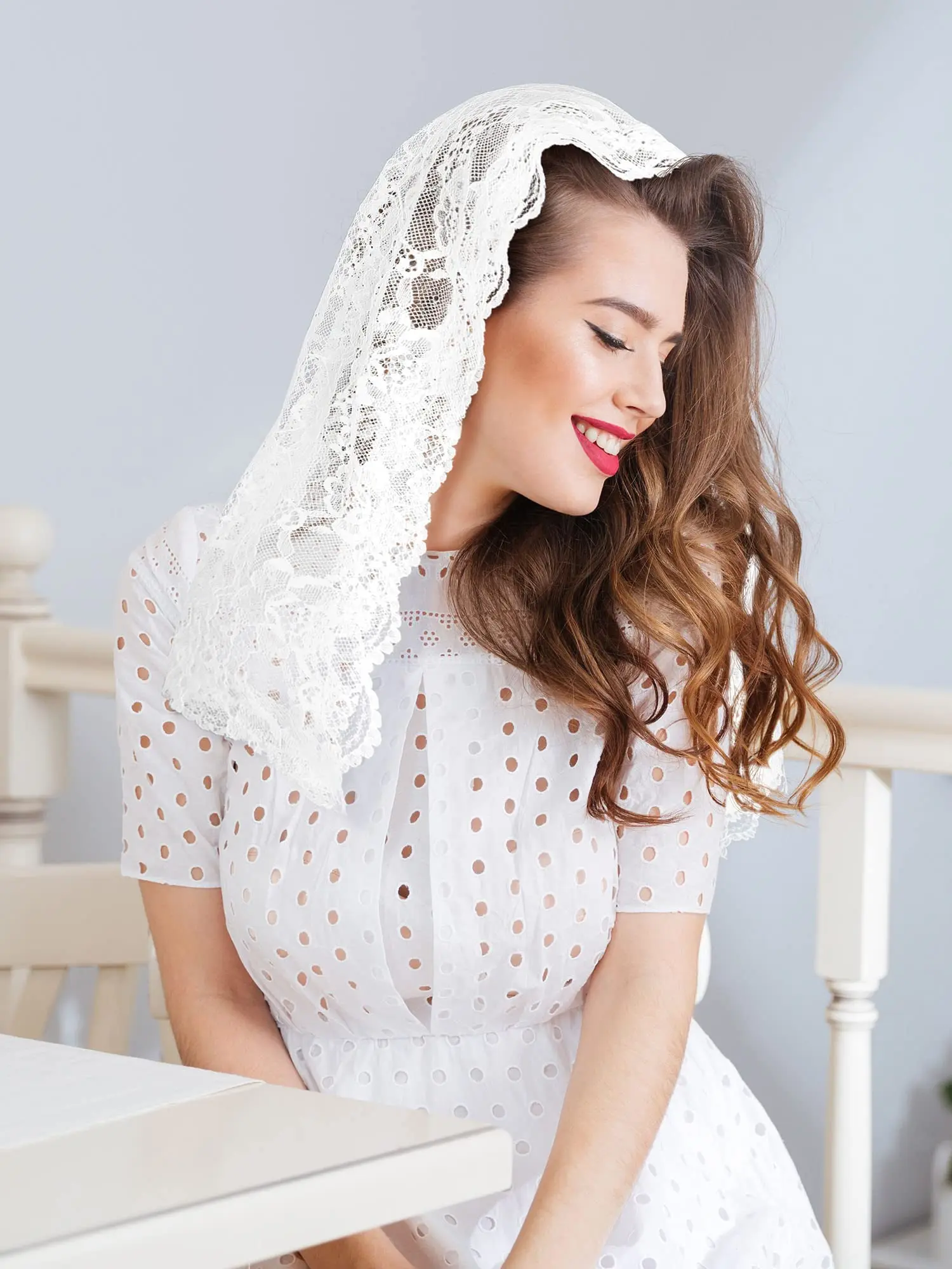 Lace Veils for Church Mantilla Catholic Veil Latin Mass Head Covering White Black Veils for Bridal Women