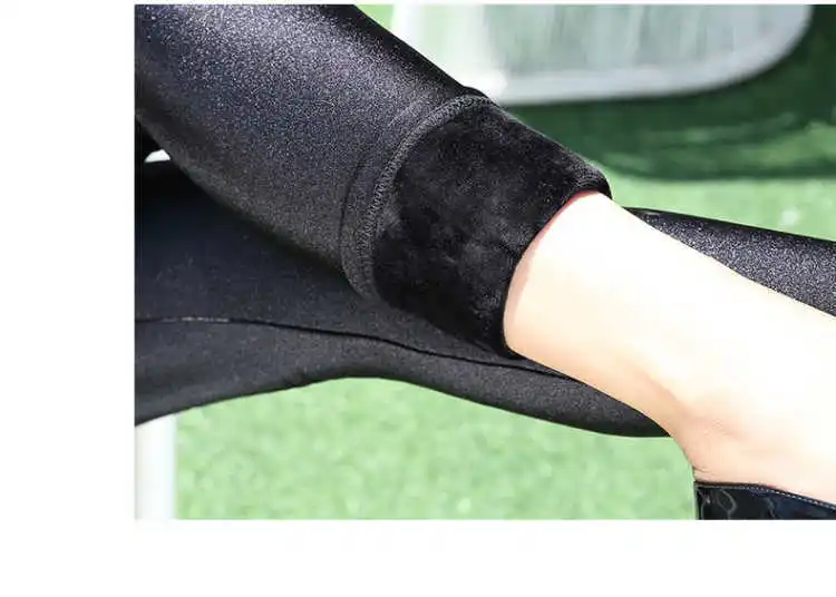 Autumn Winter Thick Leggings Fashion Solid Slim Pants Lady fleece Warm Leggings Casual Black Shiny High Waist Leggings