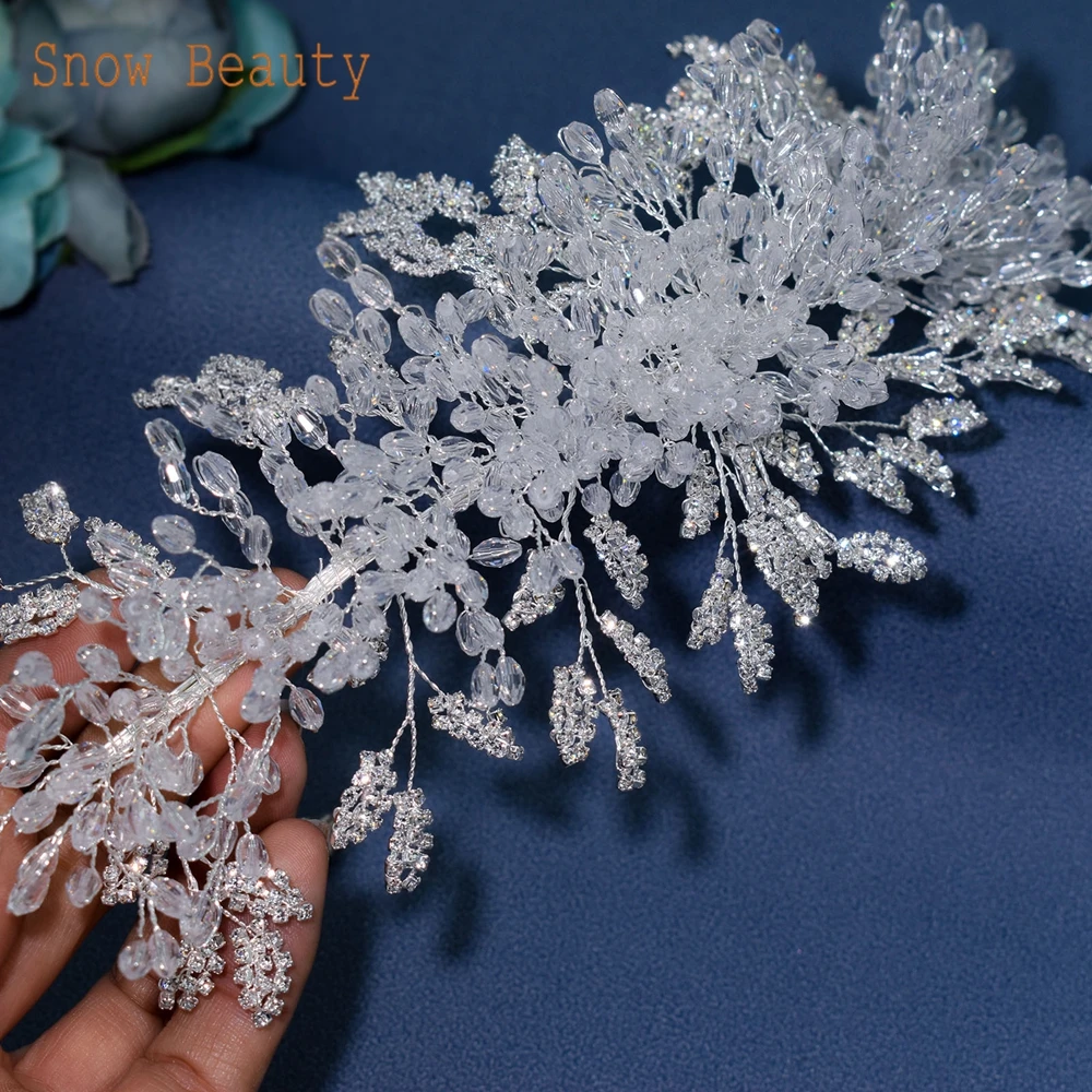 A315 Silver Wedding Hair Accessories Full Crystal Hair Jewelry Headpiece Handmade Bridal Tiara Vintage Bride Headband Headwear