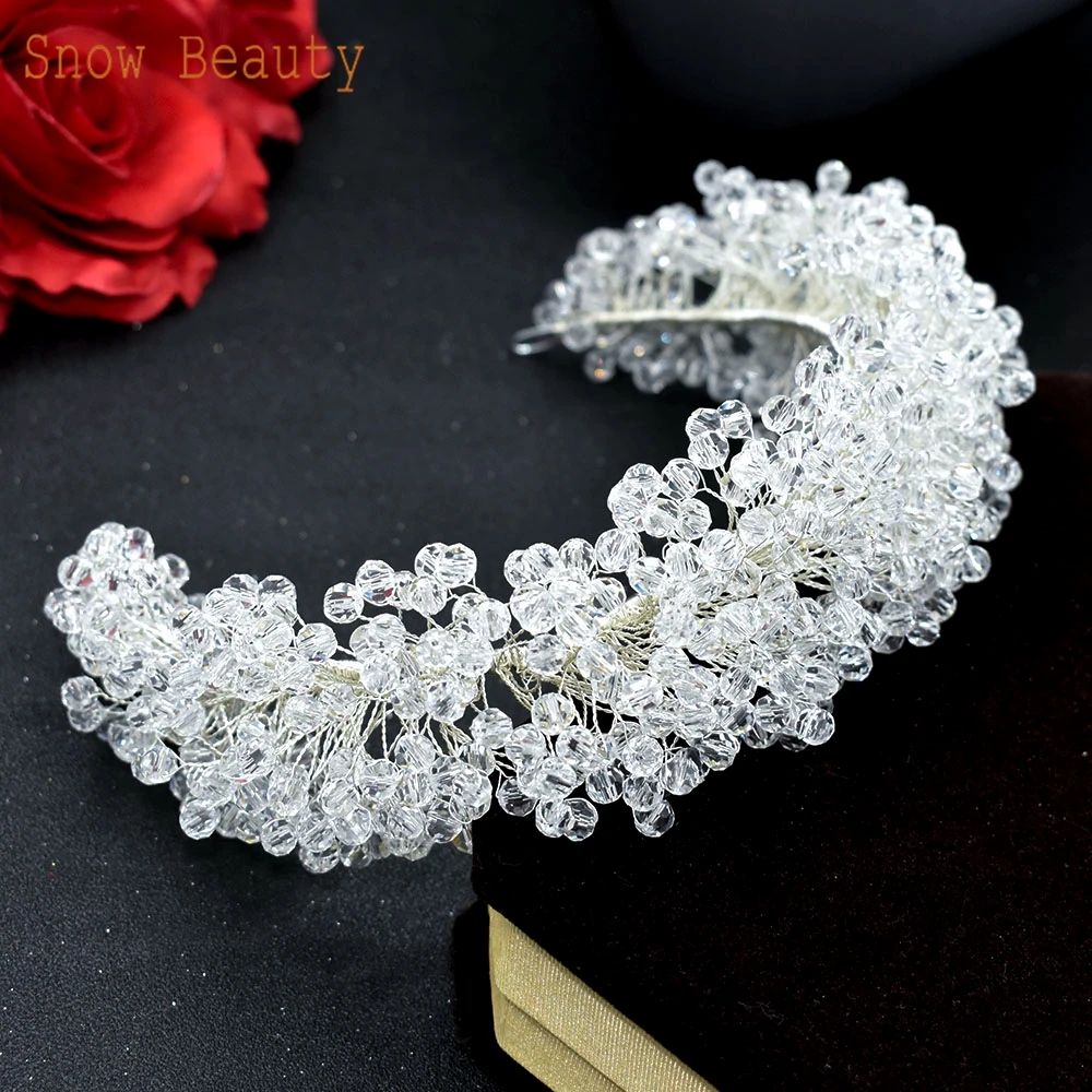 A315 Silver Wedding Hair Accessories Full Crystal Hair Jewelry Headpiece Handmade Bridal Tiara Vintage Bride Headband Headwear