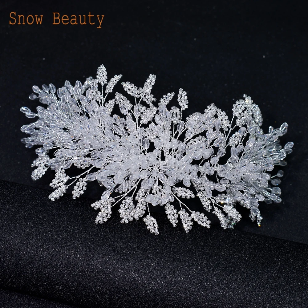 A315 Silver Wedding Hair Accessories Full Crystal Hair Jewelry Headpiece Handmade Bridal Tiara Vintage Bride Headband Headwear