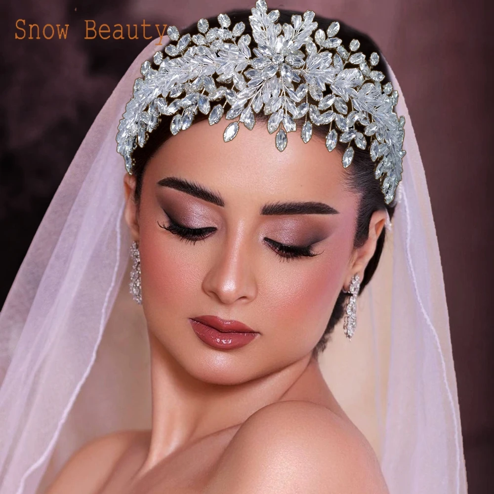 A315 Silver Wedding Hair Accessories Full Crystal Hair Jewelry Headpiece Handmade Bridal Tiara Vintage Bride Headband Headwear
