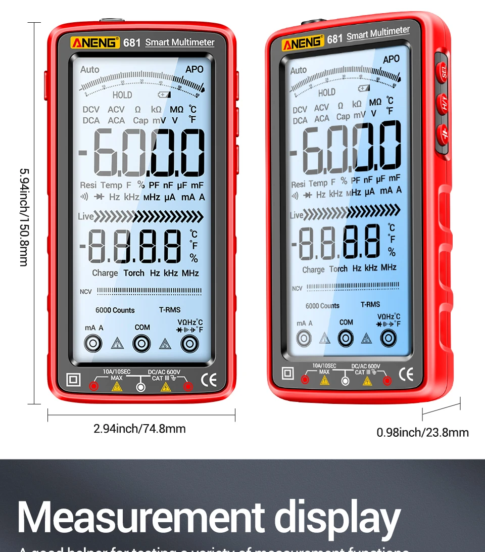 ANENG 681 Rechargable Digital Professional Multimeter Non-contact Voltage Tester AC/DC Voltage Meter LCD Screen Current Tester