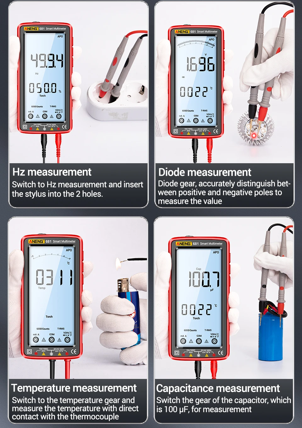 ANENG 681 Rechargable Digital Professional Multimeter Non-contact Voltage Tester AC/DC Voltage Meter LCD Screen Current Tester
