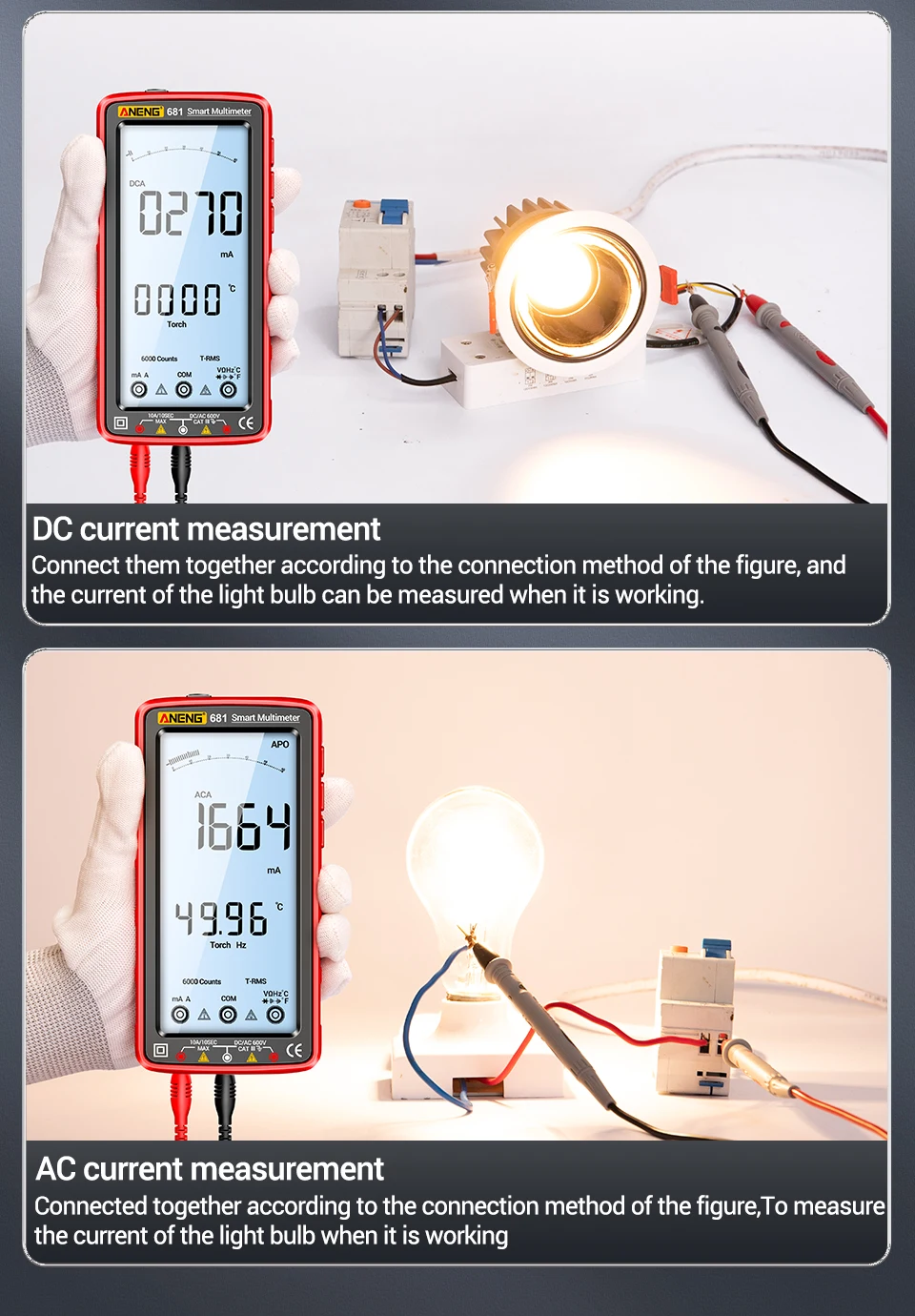 ANENG 681 Rechargable Digital Professional Multimeter Non-contact Voltage Tester AC/DC Voltage Meter LCD Screen Current Tester